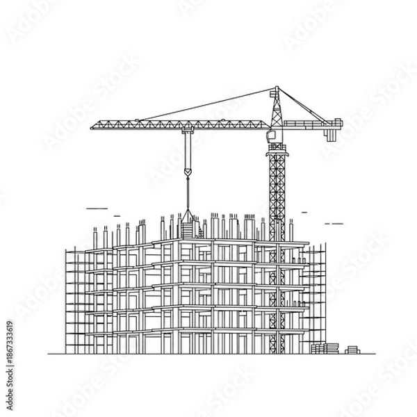 Obraz Construction site crane building framework blueprint.