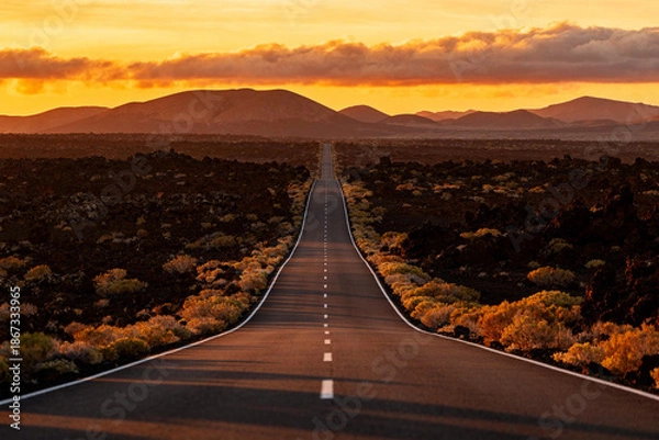 Obraz Endless Highway Through Lava Desert at Sunset