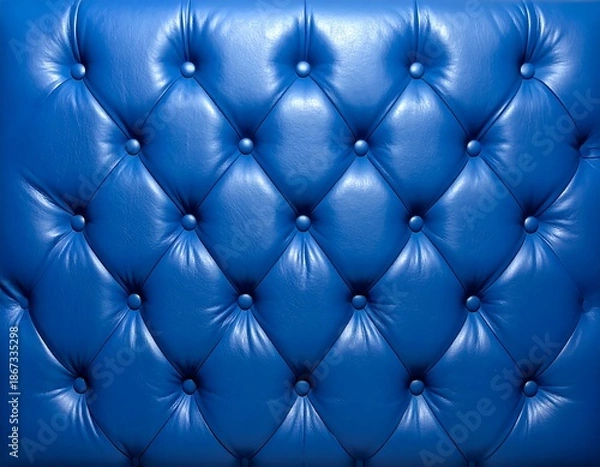 Fototapeta Bright blue tufted surface with dimpled button accents, creating a patterned, cushioned backdrop
