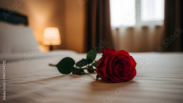 Obraz Single red rose on bed