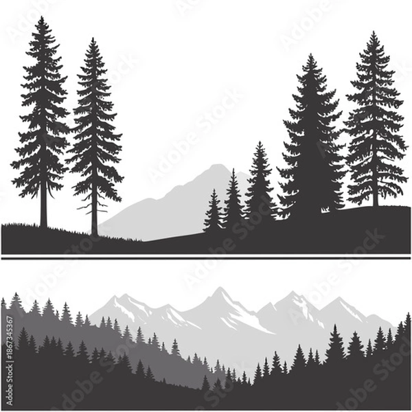 Obraz Mountain and forest silhouette