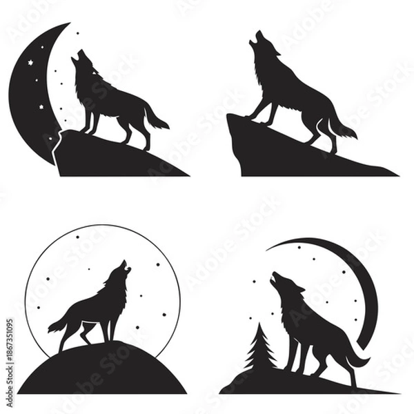 Obraz Wolf silhouettes under the moon