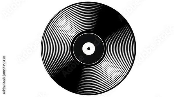 Obraz Vinyl record with white lines and circular patterns on transparent background