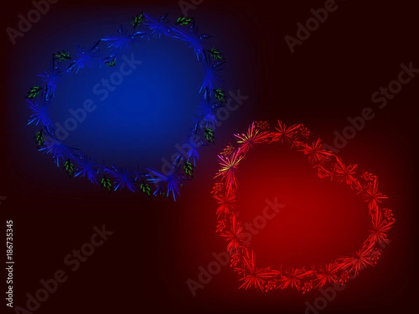Fototapeta Blue and red hearts on a dark base. EPS10 vector illustration