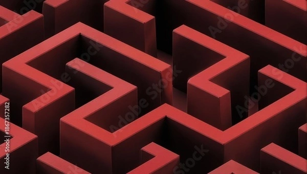 Fototapeta Red Maze - A Complex Path to Navigate.