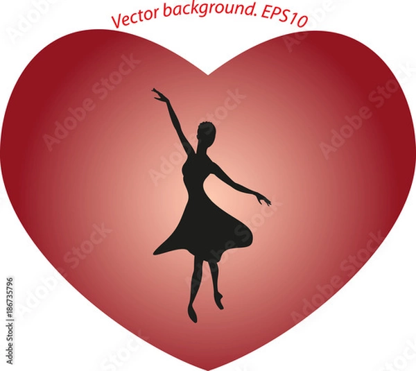 Fototapeta Dancing ballerina in a big red heart in the form of a silhouette.Eps10