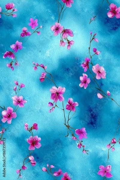 Obraz Vibrant Floral Pattern on Blue Background