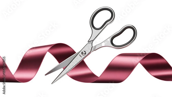 Obraz Scissors cutting red ribbon opening