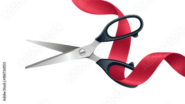 Obraz Scissors cutting red ribbon celebration