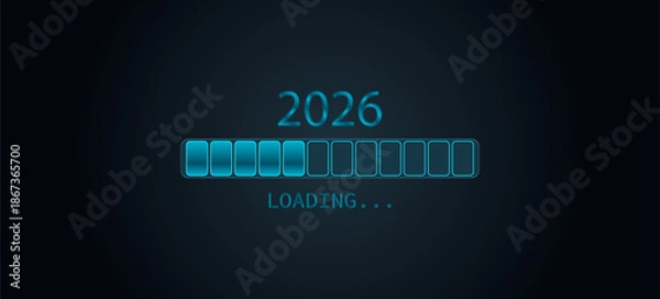 Obraz 2026 Loading Bar with Progress Indicator progress bar. 2026 against a dark background