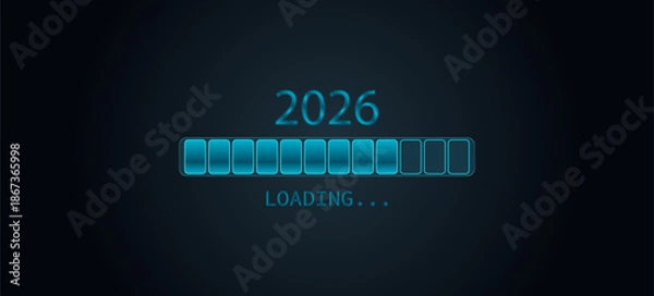 Obraz 2026 Loading Bar with Progress Indicator progress bar. 2026 against a dark background