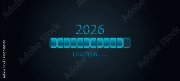 Obraz 2026 Loading Bar with Progress Indicator progress bar. 2026 against a dark background