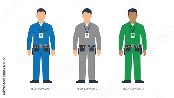 Obraz Illustrated Tech Support Workers in Uniforms with Tool Belts