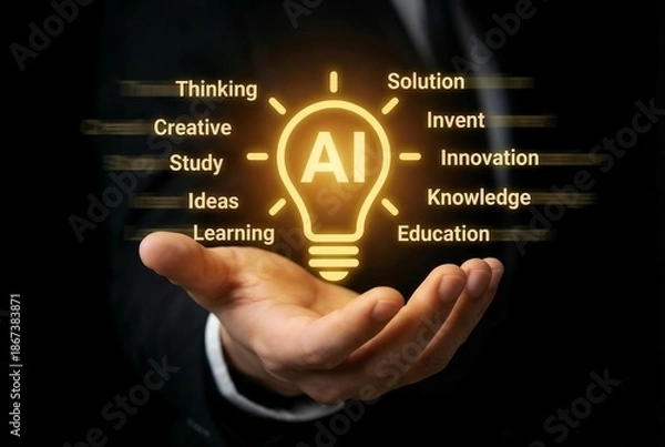 Fototapeta Artificial Intelligence innovation concept, creative thinking and machine learning education, smart technology solution.