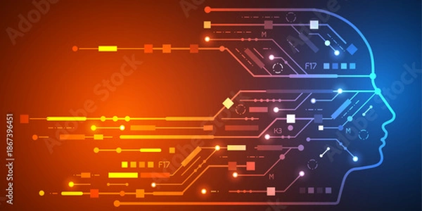 Obraz Human artificial intelligence. New technologies. Engineering industry. Vector illustration.