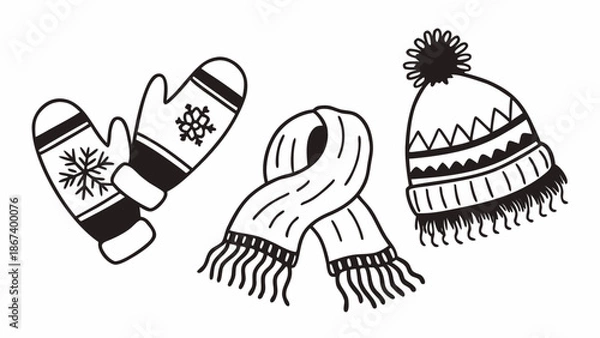 Obraz Hand Drawn Winter Clothing Essentials Set Isolated