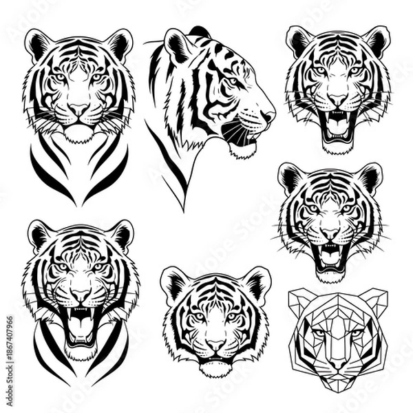 Obraz Tiger Head Vector Set.