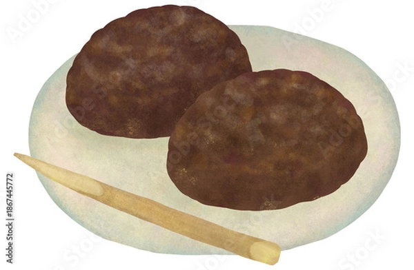 Obraz お皿に盛ったおはぎのイラスト