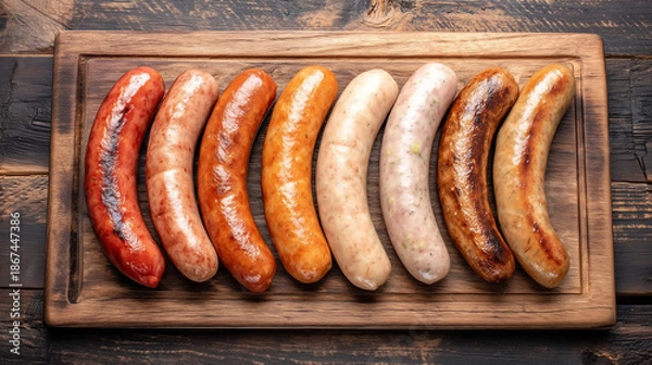 Obraz BBQ sausage selection rustic style
