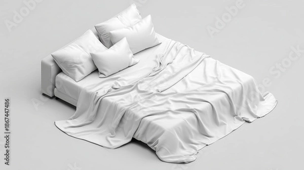 Obraz White bed with bedding mockup interior