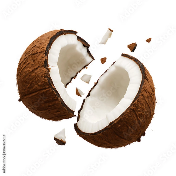 Fototapeta Broken coconut shell isolated on transparent background