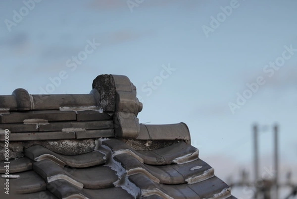 Obraz 日本の家の瓦と空の写真