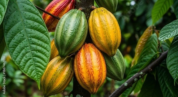 Obraz Cacao pods on tree.