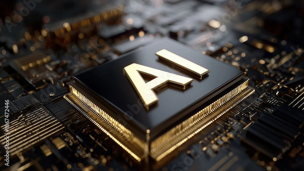 Obraz Artificial Intelligence Microchip With Glowing AI Letters
