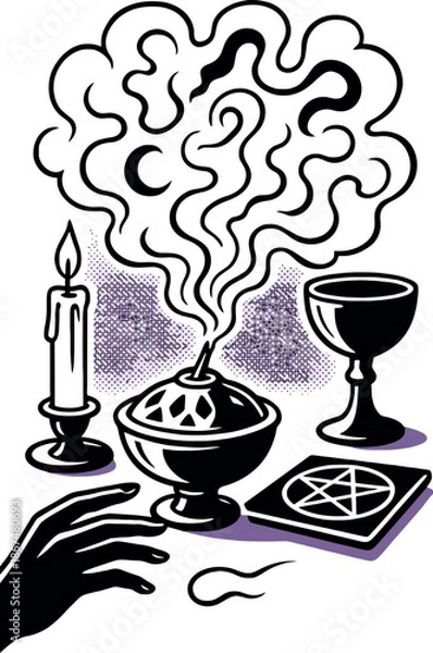 Obraz Witch Altar Ritual Magic Incense Candle Vector
