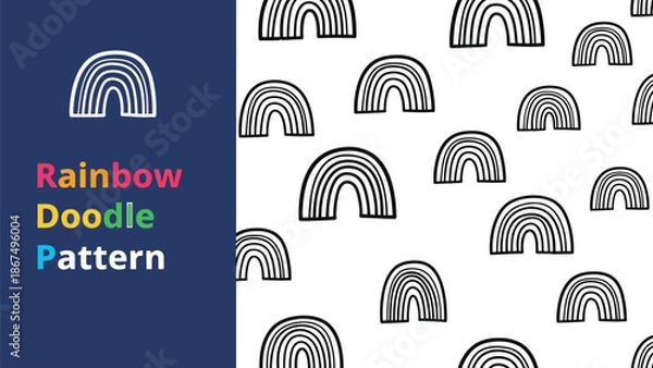 Fototapeta Black outline doodle rainbow seamless pattern