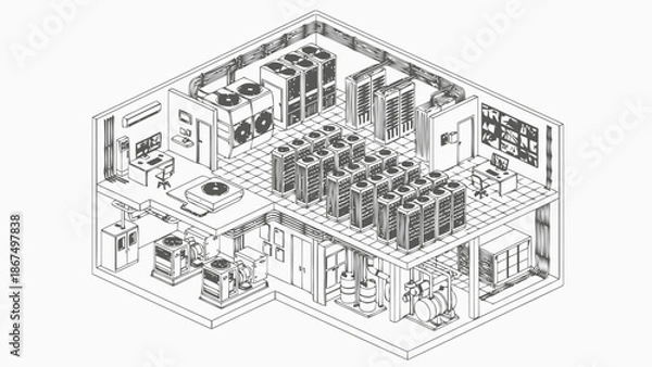 Obraz Data center server room isometric illustration