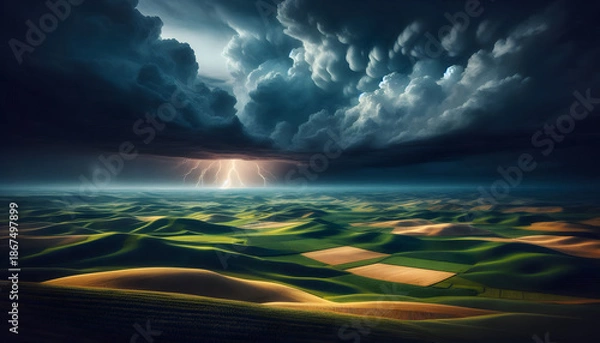 Obraz Dewy leaf in sunlit forest