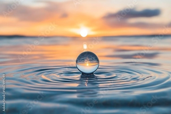 Obraz Sunset reflection in water sphere high resolution image