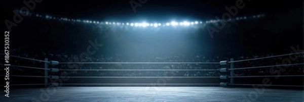 Obraz Boxing ring under bright lights in empty arena
