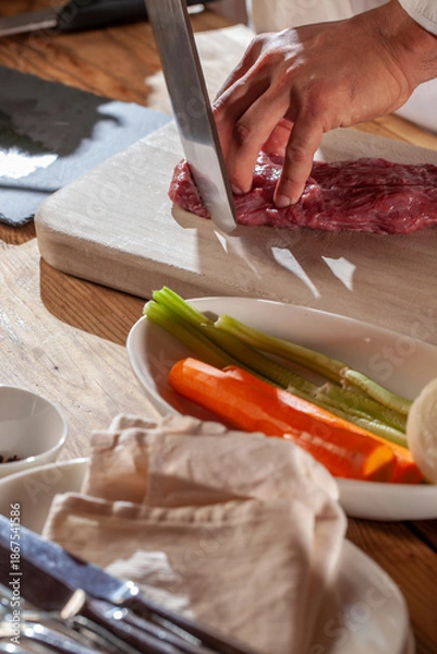 Obraz Preparing "piemontese" beef for cooking