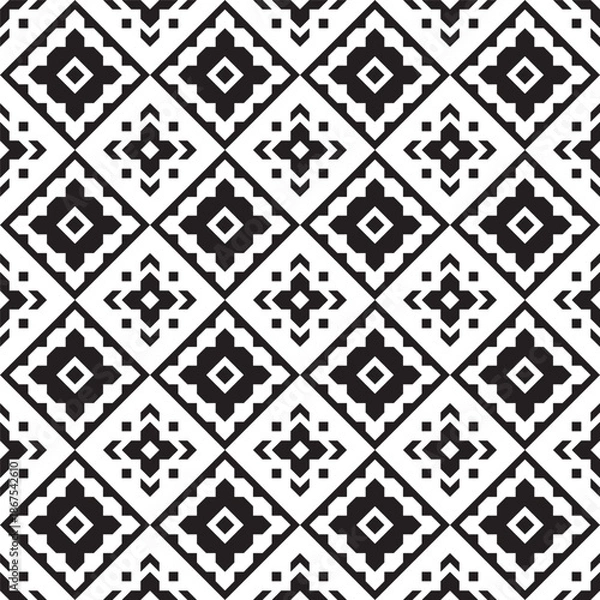 Obraz Geometric Black and White Diamond Shape Seamless Surface Pattern Design