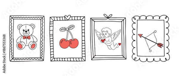 Obraz Cute Valentine Frames with Love Icons Set