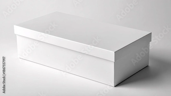Fototapeta Minimalistic white rectangular box on clean white background with soft lighting
