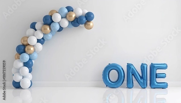 Obraz Creative 3D Number One Illustration Using Spherical Elements, achievement and first place concept