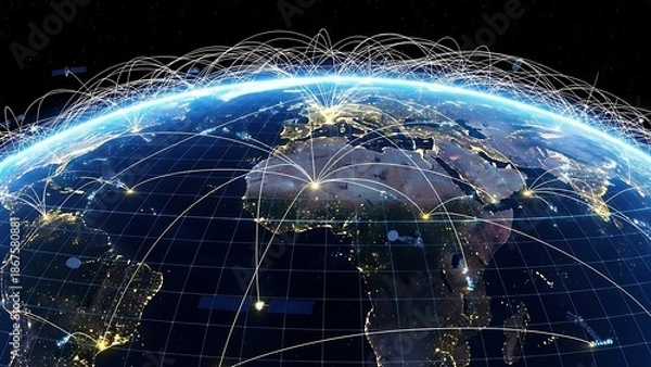 Fototapeta Global Network Connectivity Earth Data Transfer.