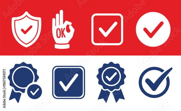 Obraz Check Mark OK Sign Icon Set Solid Fill
