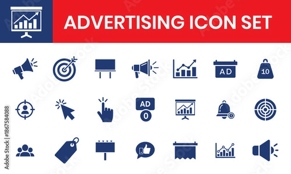 Obraz Advertising Icon Set Solid Fill Style