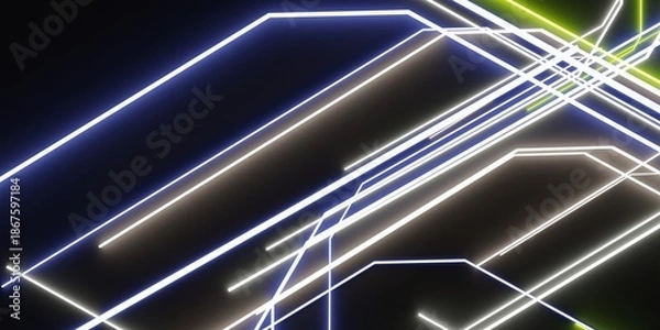 Obraz Abstract background, neon light lines, technology, network, 3D illustration