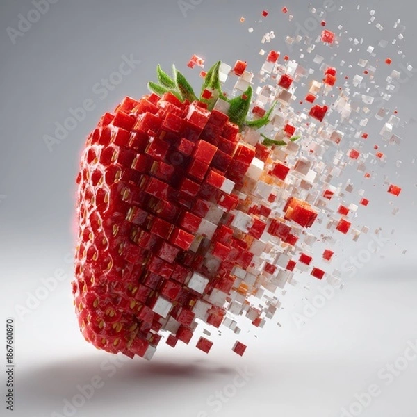 Obraz Digital studio 3d visuals abstract pixelized strawberry transformations up close