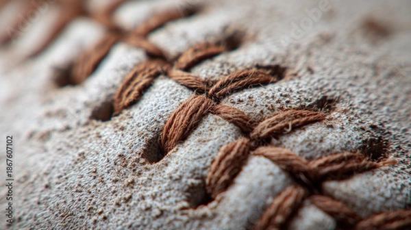 Fototapeta A baseball with a brown stitching