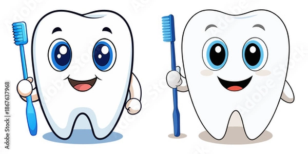 Obraz Generative Personal Touch. cute tooth holds toothbrush.