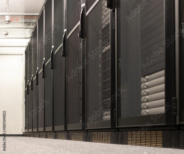 Fototapeta Serverracks mit eingebaute Server in einem Rechenzentrum