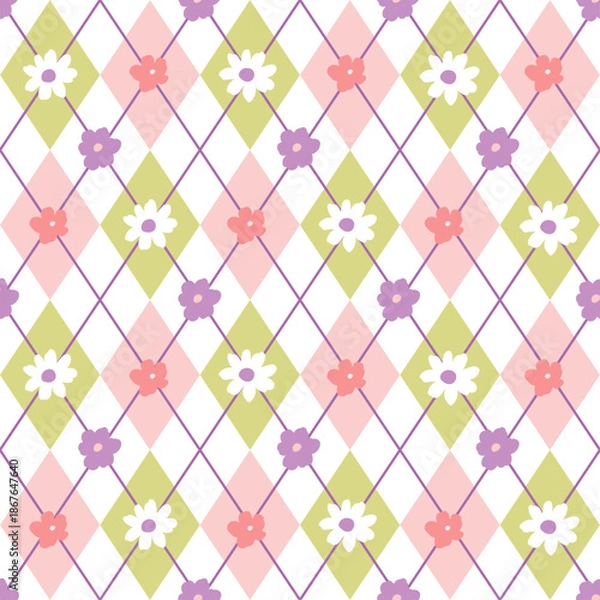 Obraz Spring Flowers Argyle Seamless Pattern, pastel color