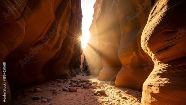 Obraz Sandstone canyon with sunlight shining through.