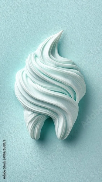 Fototapeta tooth model with minty paste flow on clean abstract background